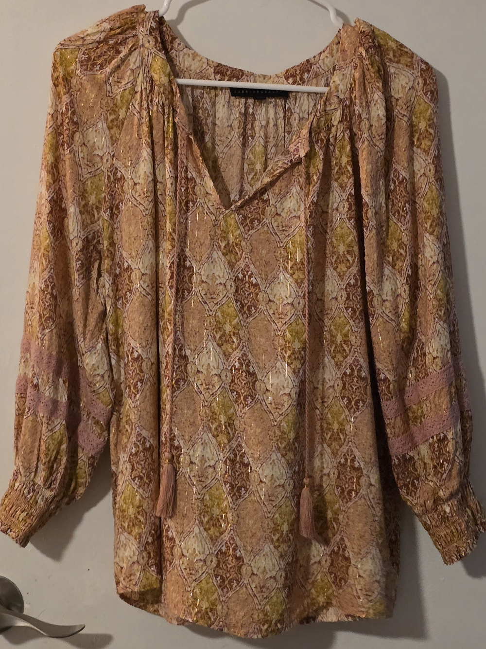 Delman Peach & Cream Boho Tie-Neck Tunic